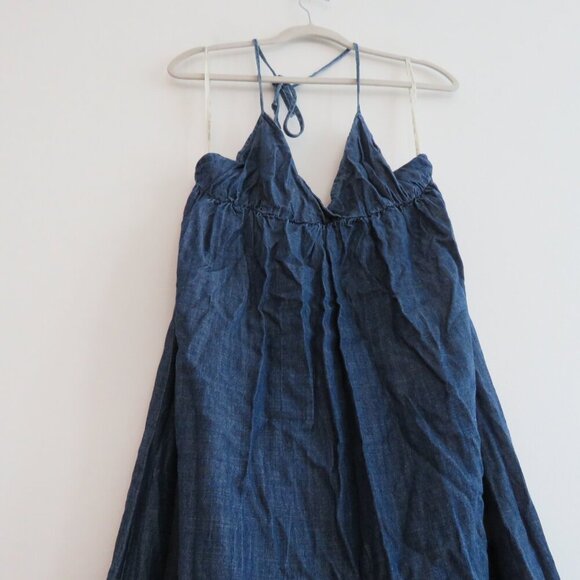 YOUNG FABULOUS & BROKE Denim Tie Dye Maxi Halter Dress Grunge Y2K - Size S - Picture 6 of 12